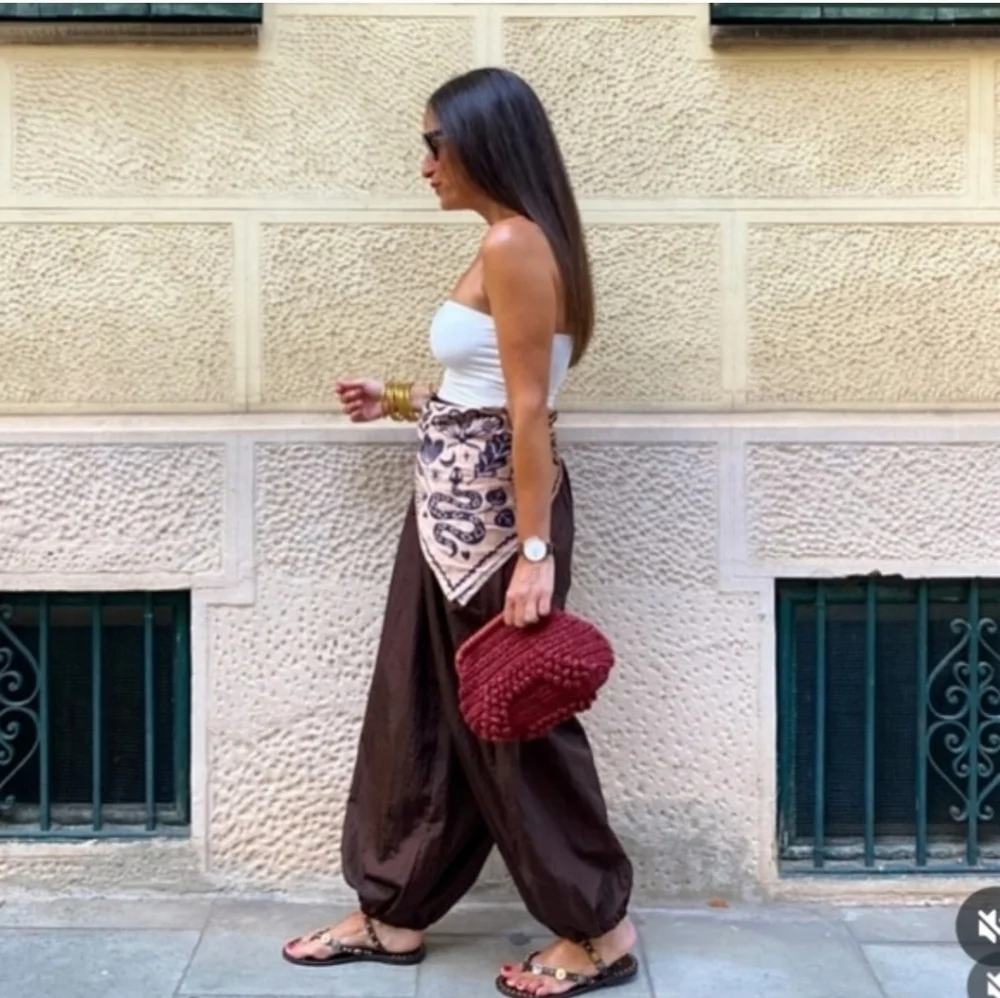 Zara Balloon Pants Brown Nylon Size XS M